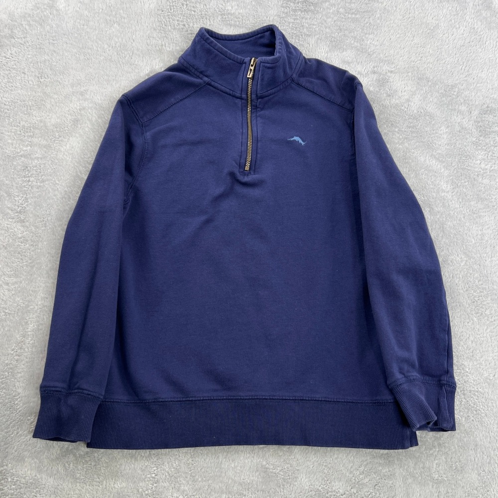 Tommy Bahama Quarter Zip Pullover M 7/8 Navy Blue Kids Coastal Preppy Sweater